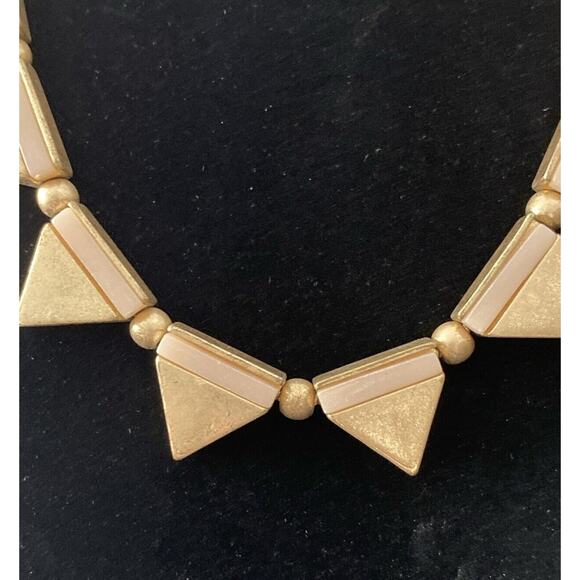 Gold Triangular Shaped Semi-precious Rose Quartz Inlay Necklace 16” 4” Extender - Picture 2 of 5